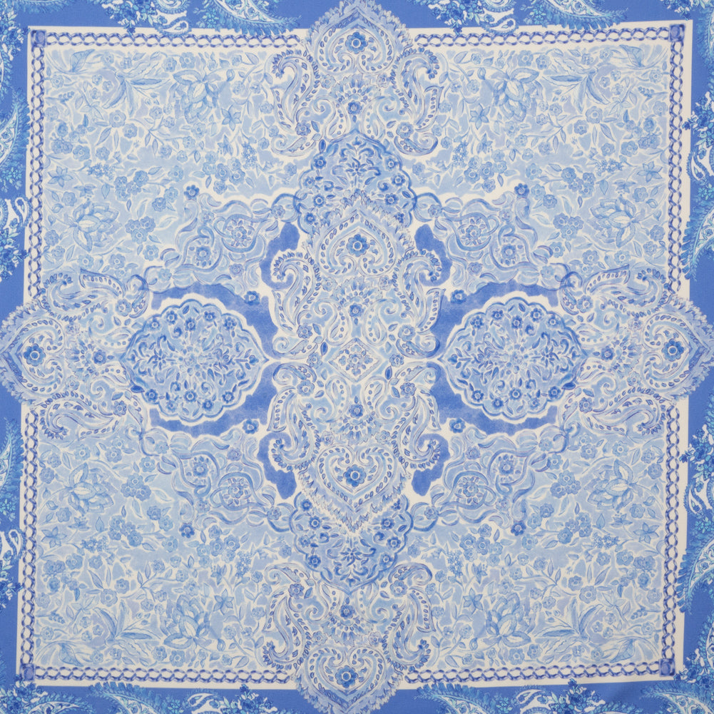 Stretch Cotton Sateen Panel - Blue Paisley Floral - Sicilian Summer Print - Mood Exclusive Chariot Collection