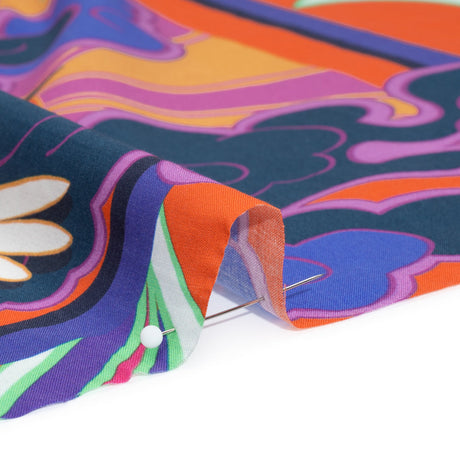 Cotton Voile Panel - Purple and Orange Cranes and Clouds - Sunrise Flight Print - Mood Exclusive Chariot Collection