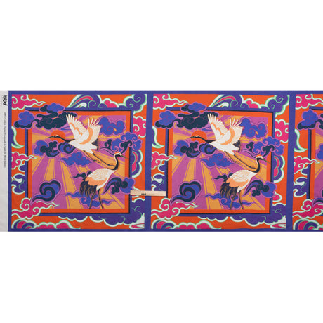 Cotton Voile Panel - Purple and Orange Cranes and Clouds - Sunrise Flight Print - Mood Exclusive Chariot Collection