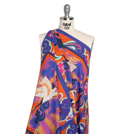 Cotton Voile Panel - Purple and Orange Cranes and Clouds - Sunrise Flight Print - Mood Exclusive Chariot Collection