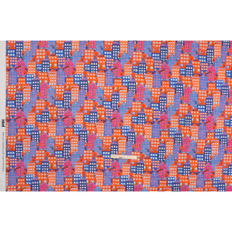Cotton Voile - Purple, Orange and Blue Houses - Sunlit City Print - Mood Exclusive Chariot Collection