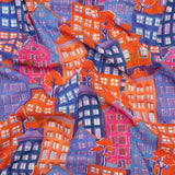 Cotton Voile - Purple, Orange and Blue Houses - Sunlit City Print - Mood Exclusive Chariot Collection