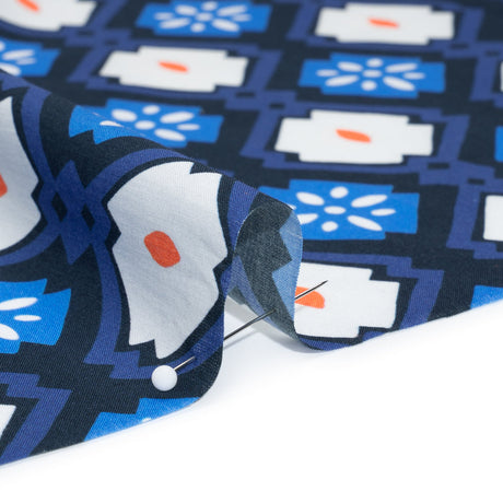 Cotton Voile - Blue and Orange Geometric - Santorini Spritz Print - Mood Exclusive Chariot Collection