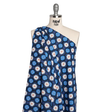Cotton Voile - Blue and Orange Geometric - Santorini Spritz Print - Mood Exclusive Chariot Collection