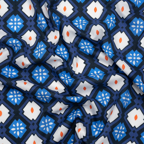 Cotton Voile - Blue and Orange Geometric - Santorini Spritz Print - Mood Exclusive Chariot Collection