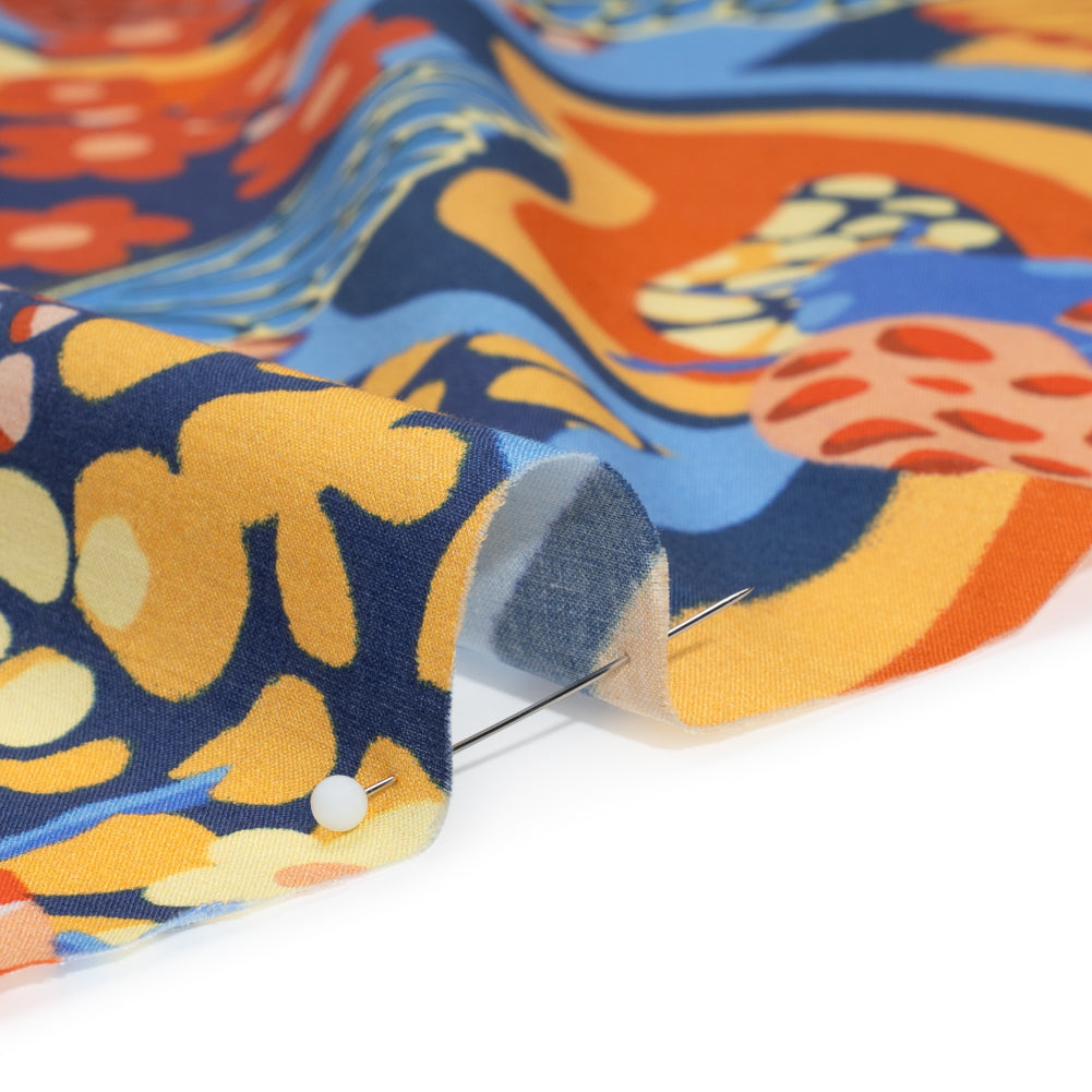 Cotton Voile - Orange and Blue Butterflies and Doodles - Sunbeam Garden Print - Mood Exclusive Chariot Collection