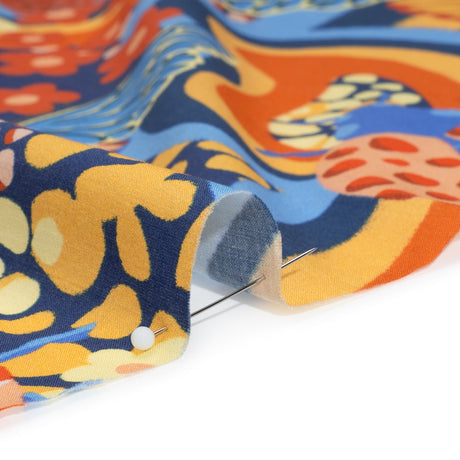 Cotton Voile - Orange and Blue Butterflies and Doodles - Sunbeam Garden Print - Mood Exclusive Chariot Collection