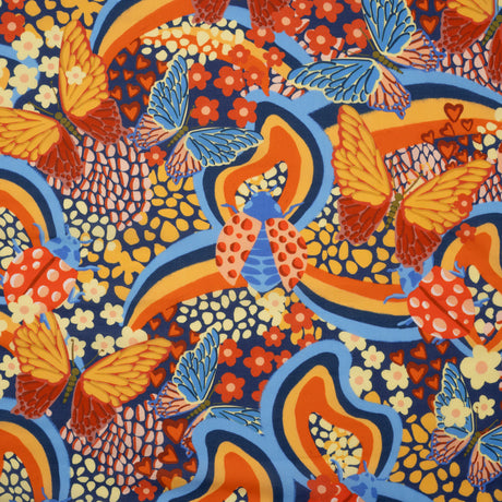 Cotton Voile - Orange and Blue Butterflies and Doodles - Sunbeam Garden Print - Mood Exclusive Chariot Collection