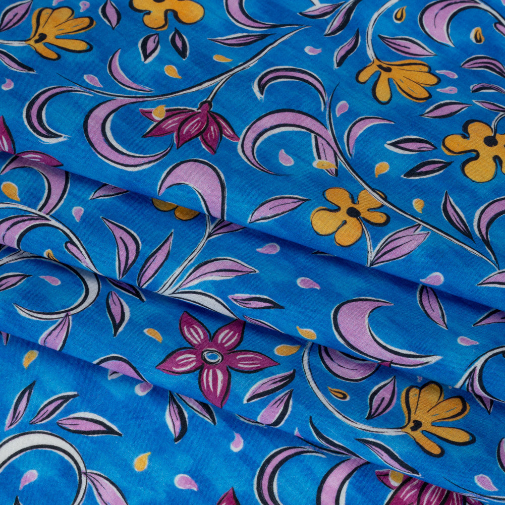 Cotton Voile - Blue and Yellow Floral - Apollo's Laurel Print - Mood Exclusive Chariot Collection