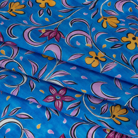 Cotton Voile - Blue and Yellow Floral - Apollo's Laurel Print - Mood Exclusive Chariot Collection