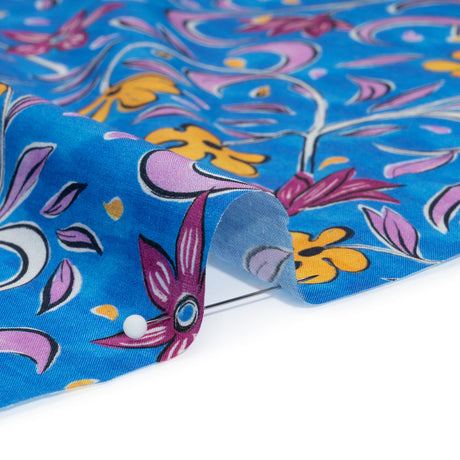 Cotton Voile - Blue and Yellow Floral - Apollo's Laurel Print - Mood Exclusive Chariot Collection