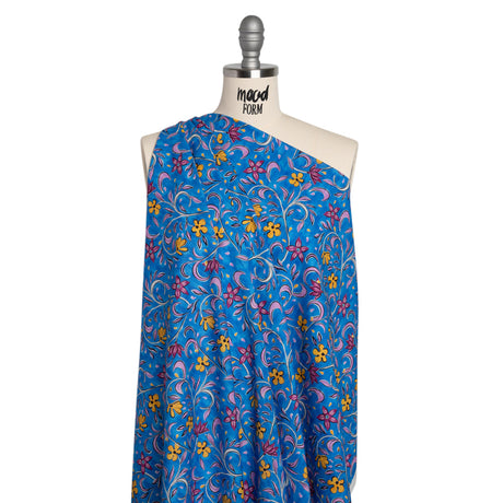 Cotton Voile - Blue and Yellow Floral - Apollo's Laurel Print - Mood Exclusive Chariot Collection