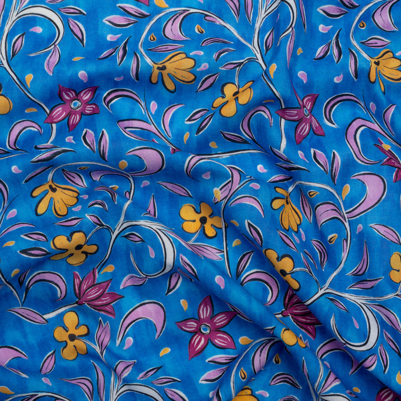 Cotton Voile - Blue and Yellow Floral - Apollo's Laurel Print - Mood Exclusive Chariot Collection