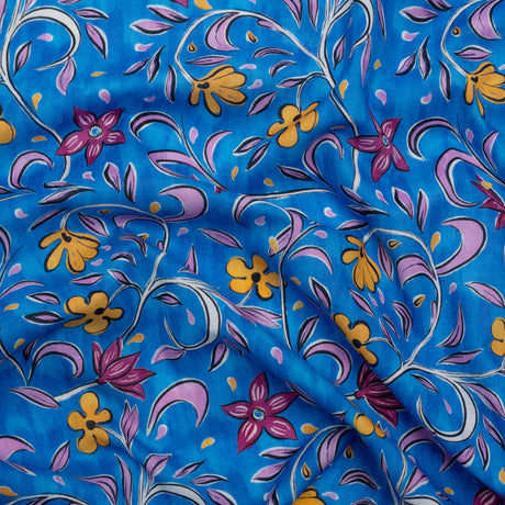 Cotton Voile - Blue and Yellow Floral - Apollo's Laurel Print - Mood Exclusive Chariot Collection