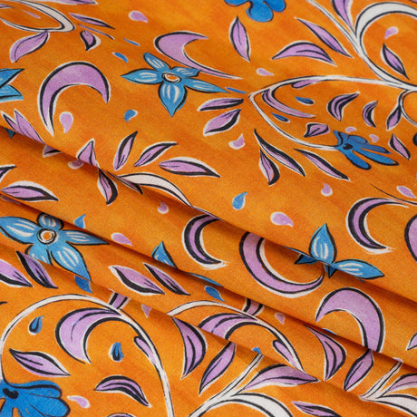 Cotton Voile - Orange and Blue Floral - Apollo's Laurel Print - Mood Exclusive Chariot Collection