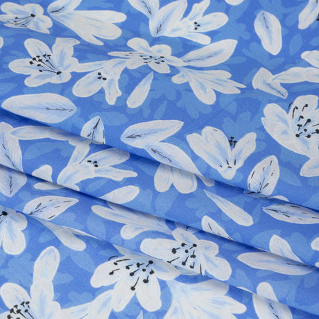 Cotton Voile - Blue Floral - Daybreak Bloom Print - Mood Exclusive Chariot Collection