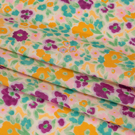 Cotton Voile - Yellow and Plum Floral - Midsummer Meadow Print - Mood Exclusive Chariot Collection