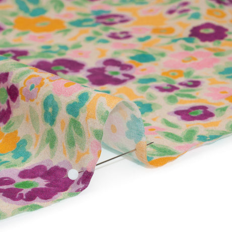 Cotton Voile - Yellow and Plum Floral - Midsummer Meadow Print - Mood Exclusive Chariot Collection