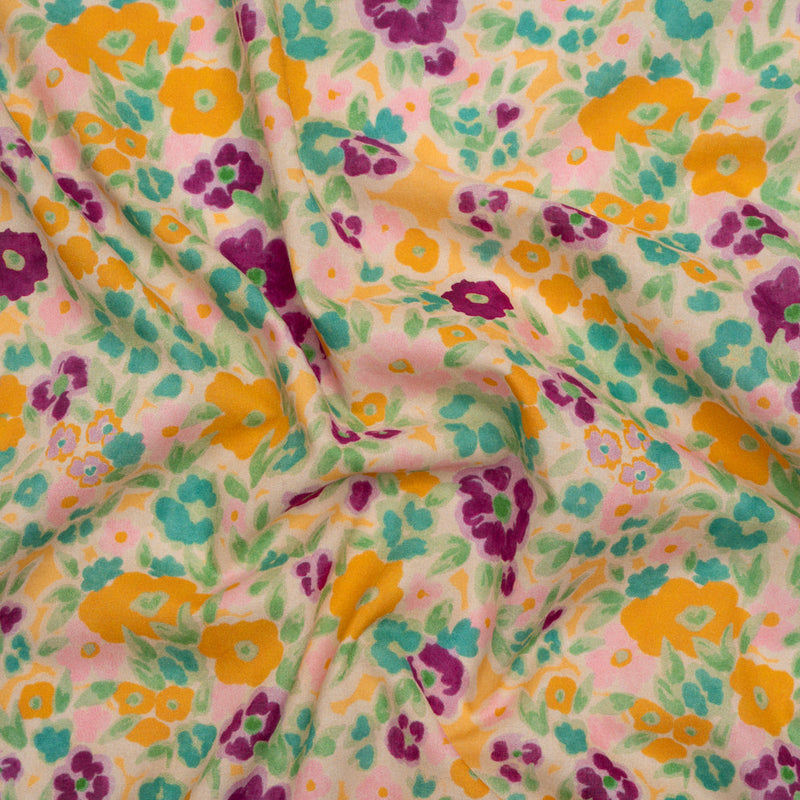 Cotton Voile - Yellow and Plum Floral - Midsummer Meadow Print - Mood Exclusive Chariot Collection