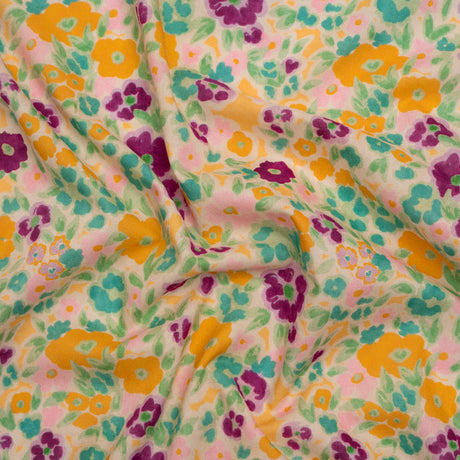 Cotton Voile - Yellow and Plum Floral - Midsummer Meadow Print - Mood Exclusive Chariot Collection
