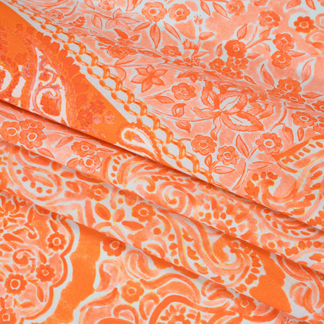 Cotton Voile Panel - Orange Paisley Floral - Sicilian Summer Print - Mood Exclusive Chariot Collection