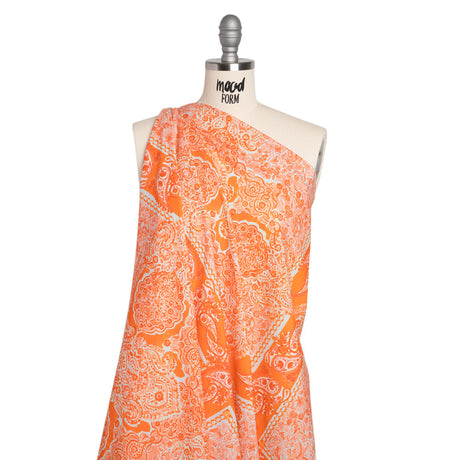 Cotton Voile Panel - Orange Paisley Floral - Sicilian Summer Print - Mood Exclusive Chariot Collection