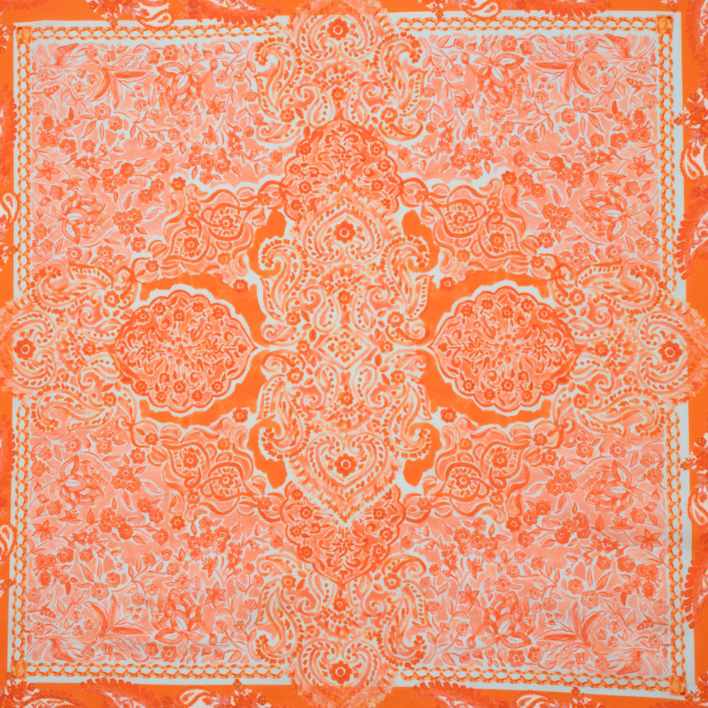 Cotton Voile Panel - Orange Paisley Floral - Sicilian Summer Print - Mood Exclusive Chariot Collection