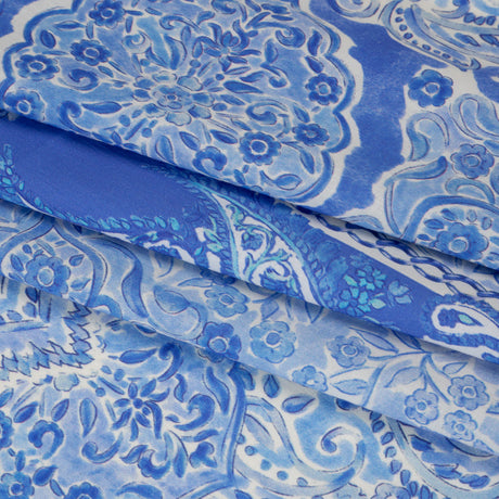 Cotton Voile Panel - Blue Paisley Floral - Sicilian Summer Print - Mood Exclusive Chariot Collection