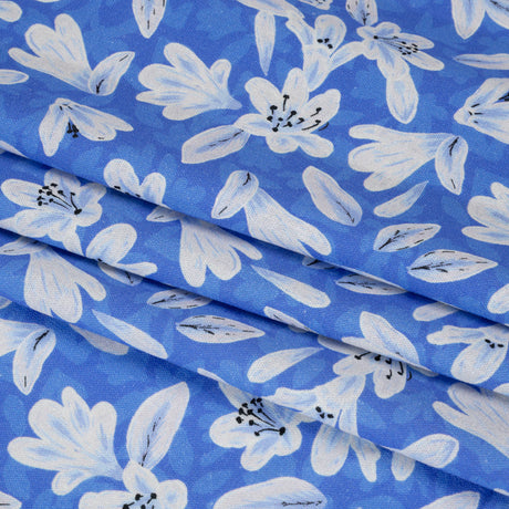 Linen-Rayon Woven - Blue Floral - Daybreak Bloom Print - Mood Exclusive Chariot Collection