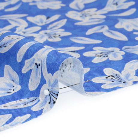 Linen-Rayon Woven - Blue Floral - Daybreak Bloom Print - Mood Exclusive Chariot Collection