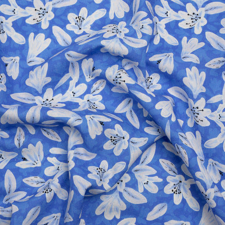 Linen-Rayon Woven - Blue Floral - Daybreak Bloom Print - Mood Exclusive Chariot Collection