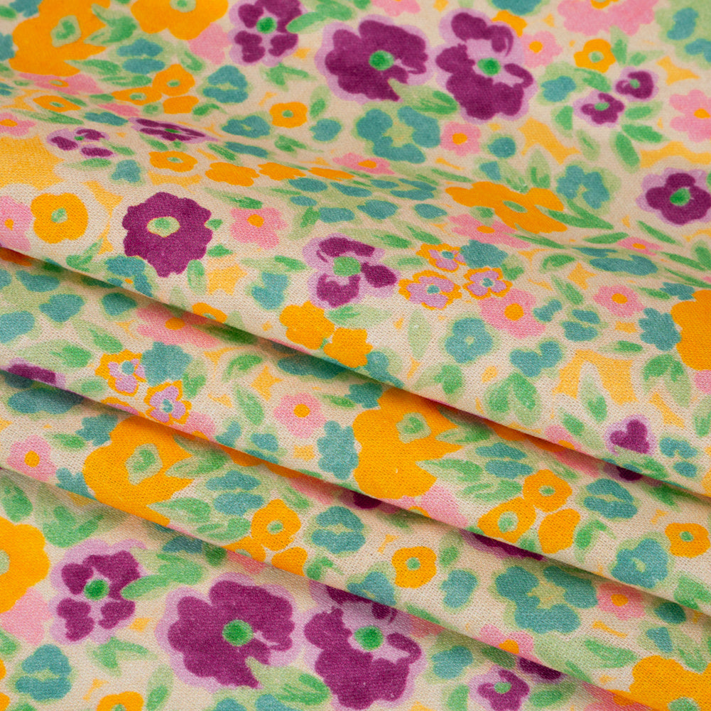 Linen-Rayon Woven - Yellow and Plum Floral - Midsummer Meadow Print - Mood Exclusive Chariot Collection