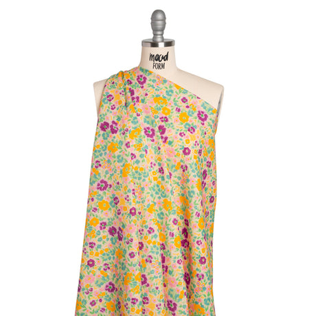 Linen-Rayon Woven - Yellow and Plum Floral - Midsummer Meadow Print - Mood Exclusive Chariot Collection