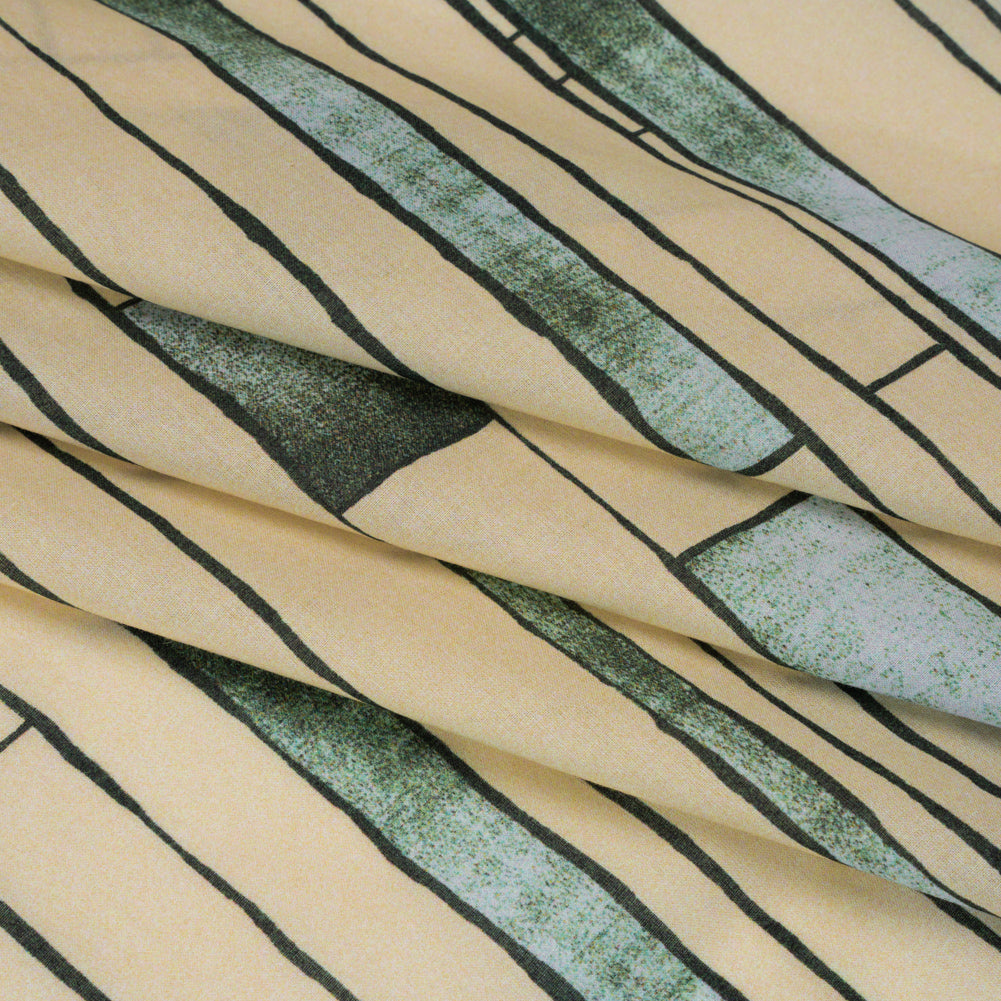 Cotton Voile - Green and Cream Geometric Blocks - Cliffside Climb Print - Mood Exclusive Acadia Collection