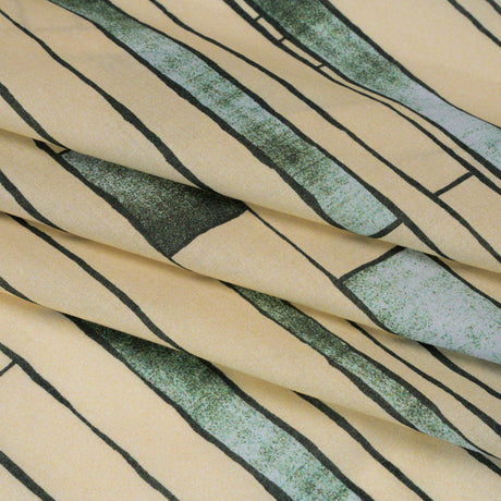 Cotton Voile - Green and Cream Geometric Blocks - Cliffside Climb Print - Mood Exclusive Acadia Collection