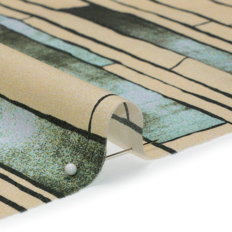 Cotton Voile - Green and Cream Geometric Blocks - Cliffside Climb Print - Mood Exclusive Acadia Collection