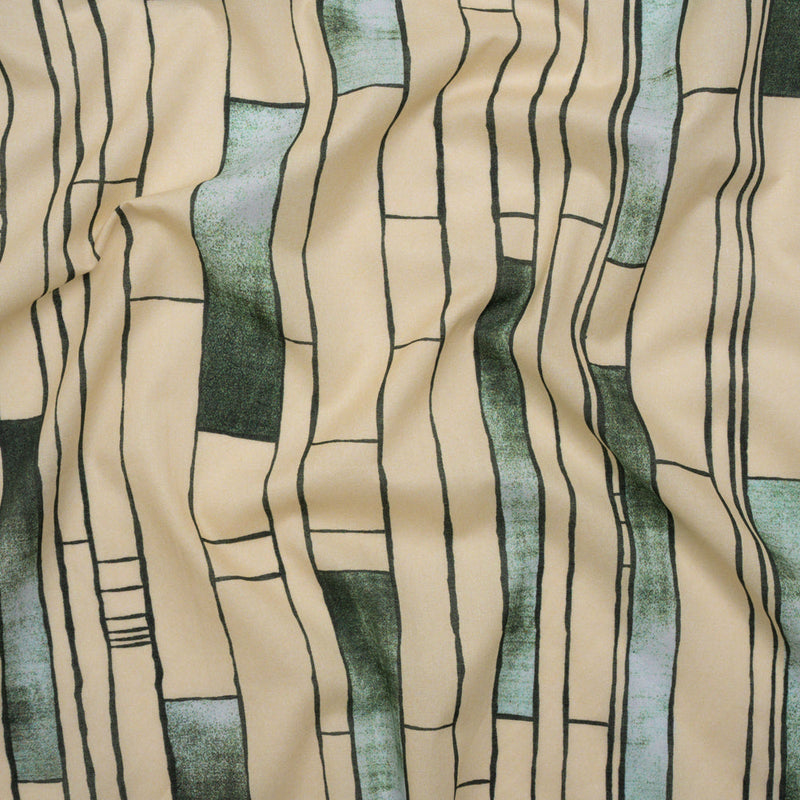 Cotton Voile - Green and Cream Geometric Blocks - Cliffside Climb Print - Mood Exclusive Acadia Collection