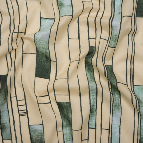 Cotton Voile - Green and Cream Geometric Blocks - Cliffside Climb Print - Mood Exclusive Acadia Collection