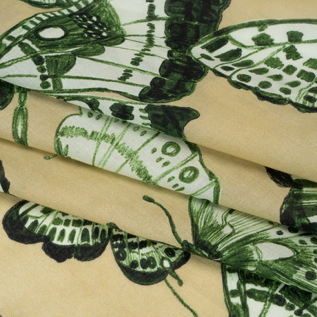 Cotton Voile - Green and Cream Butterflies - Monarch Mountain Print - Mood Exclusive Acadia Collection