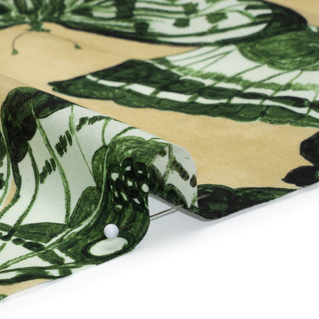 Cotton Voile - Green and Cream Butterflies - Monarch Mountain Print - Mood Exclusive Acadia Collection