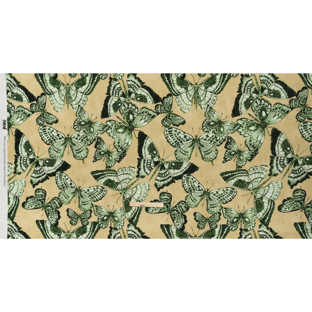 Cotton Voile - Green and Cream Butterflies - Monarch Mountain Print - Mood Exclusive Acadia Collection