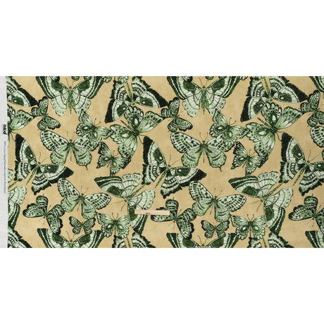 Cotton Voile - Green and Cream Butterflies - Monarch Mountain Print - Mood Exclusive Acadia Collection