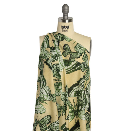 Cotton Voile - Green and Cream Butterflies - Monarch Mountain Print - Mood Exclusive Acadia Collection
