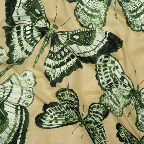 Cotton Voile - Green and Cream Butterflies - Monarch Mountain Print - Mood Exclusive Acadia Collection
