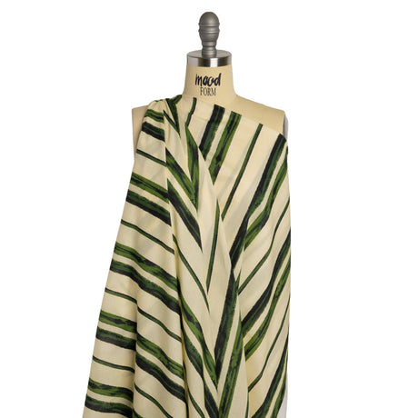 Cotton Voile - Cream and Green Painted Stripes - Verdant Trail Print - Mood Exclusive Acadia Collection