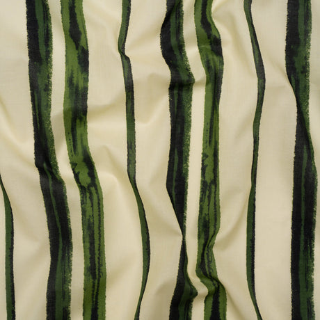 Cotton Voile - Cream and Green Painted Stripes - Verdant Trail Print - Mood Exclusive Acadia Collection