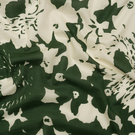 Cotton Voile - Hunter Green and Cream Big Floral - Rorschach Rosettes Print - Mood Exclusive Acadia Collection