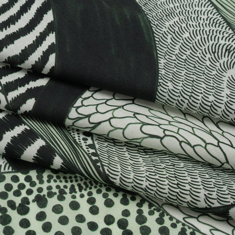 Cotton Voile - Dark Green and White Doodled Patterns - Forest Fantasy Print - Mood Exclusive Acadia Collection