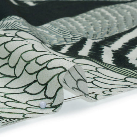 Cotton Voile - Dark Green and White Doodled Patterns - Forest Fantasy Print - Mood Exclusive Acadia Collection