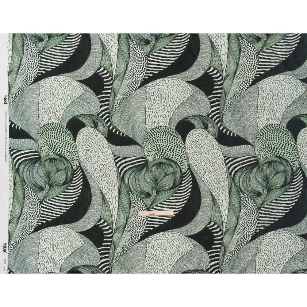 Cotton Voile - Dark Green and White Doodled Patterns - Forest Fantasy Print - Mood Exclusive Acadia Collection